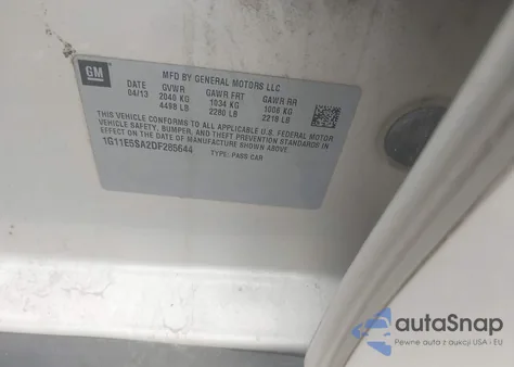 2013 Chevrolet Malibu 2Lt из США, поврежденный, VIN 1G11E5SA2DF285644